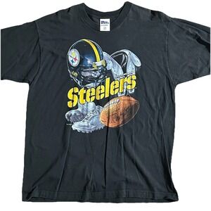 Vintage 90s Pittsburgh Steelers T-Shirt Pro Player‎ NFL Black Graphic XL